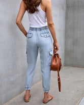 Karissa Drawstring Cargo Pocketed Joggers - Denim